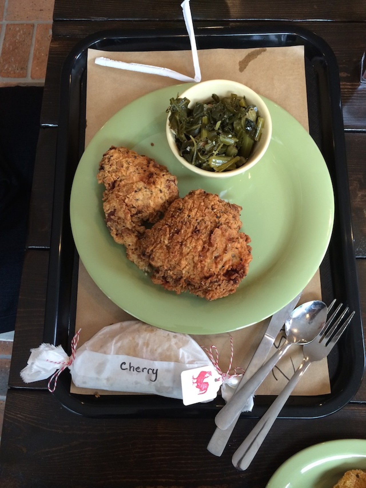 Fried chicken and fresh Southern collards.