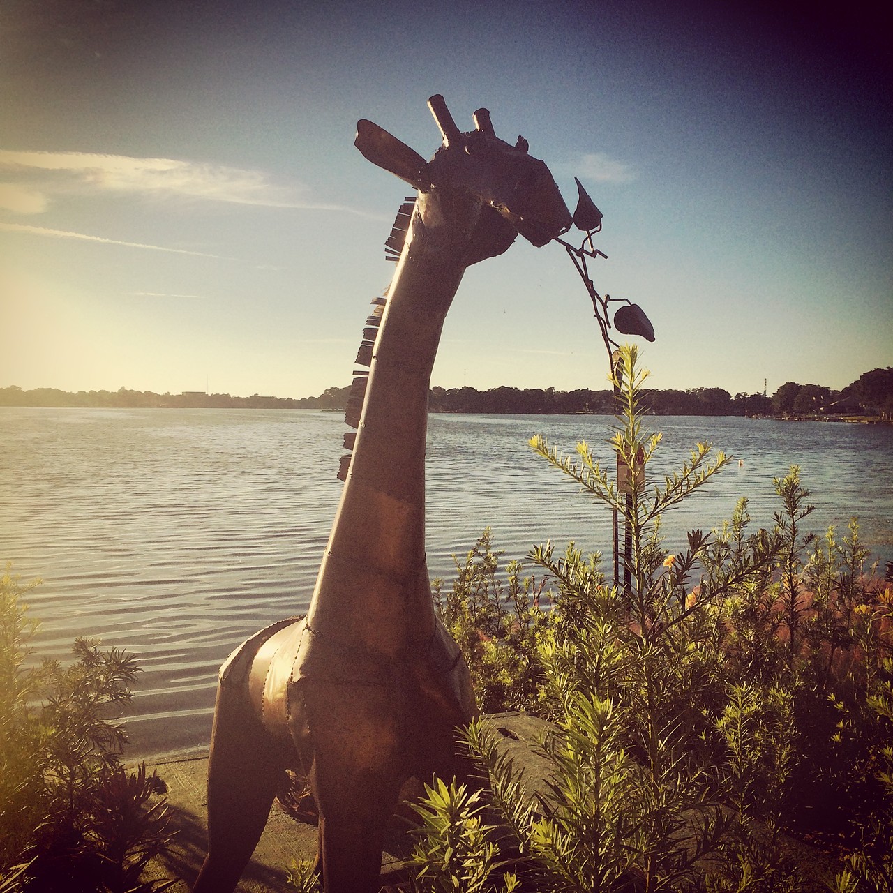 Giraffe sculpture on Lake Killarney, behind Shake Shack