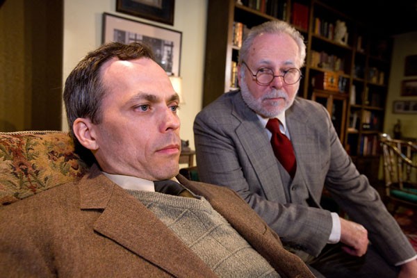 Analyze This: Steven Lane (left) plays C.S. Lewis, as he goes head to head with Sigmund Freud (Terry Wells) in  Mad Cow Theatre's production of Freud's Last Session - PHOTO BY TOM HURST