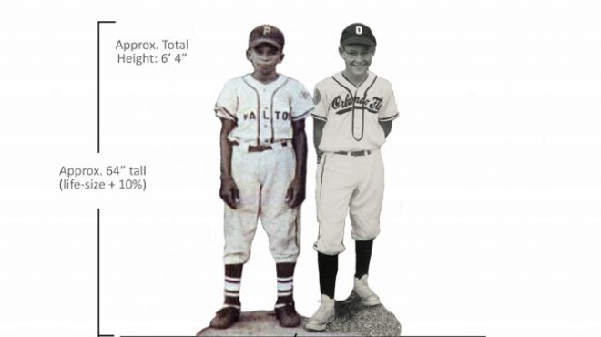 The Barrier Breakers Monument is of two 12-year-old boys, one Black and one white, who played in the first interracial Little Leage baseball game in the South in 1955.