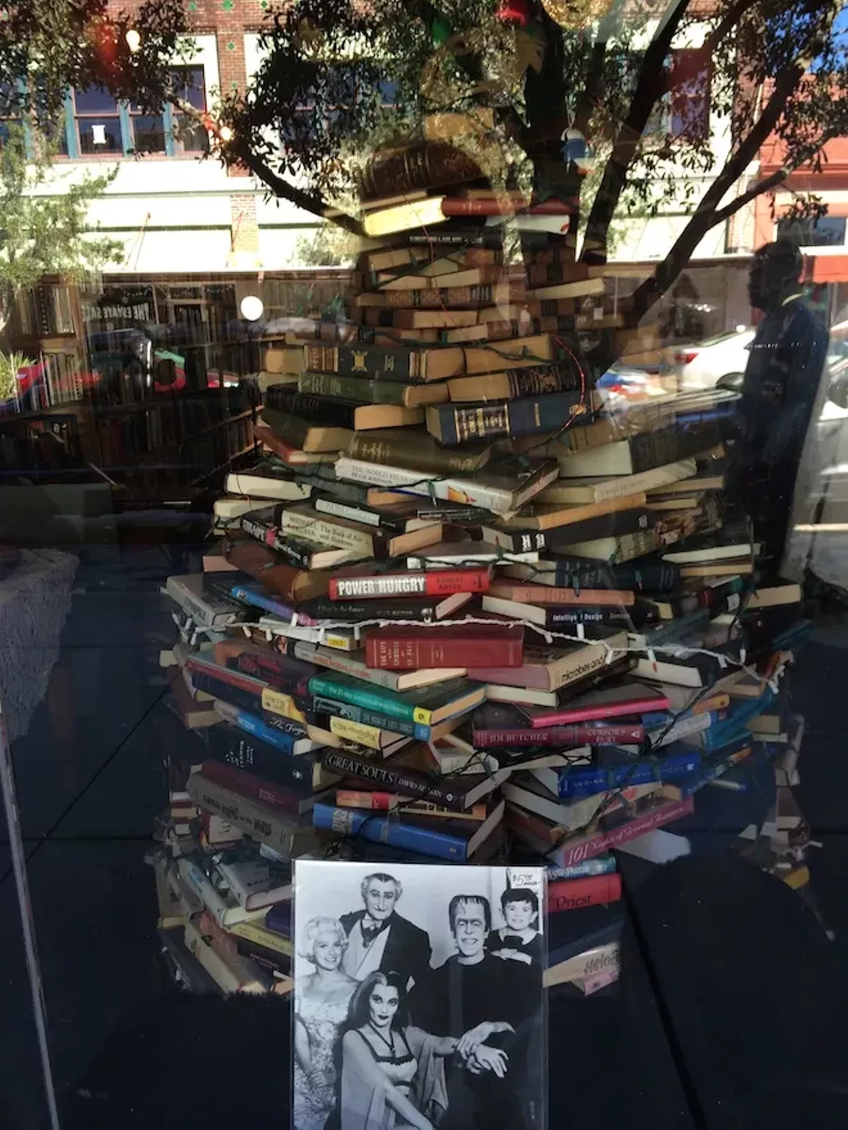 A holiday tree art Maya Books and Music, Sanford