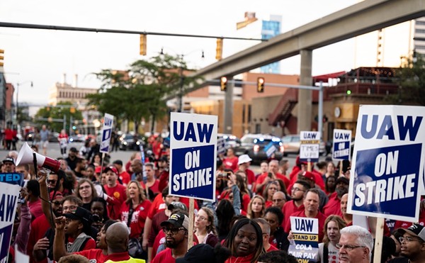 Rally and march in downtown Detroit organized by UAW members on strike (Sept.15, 2023).