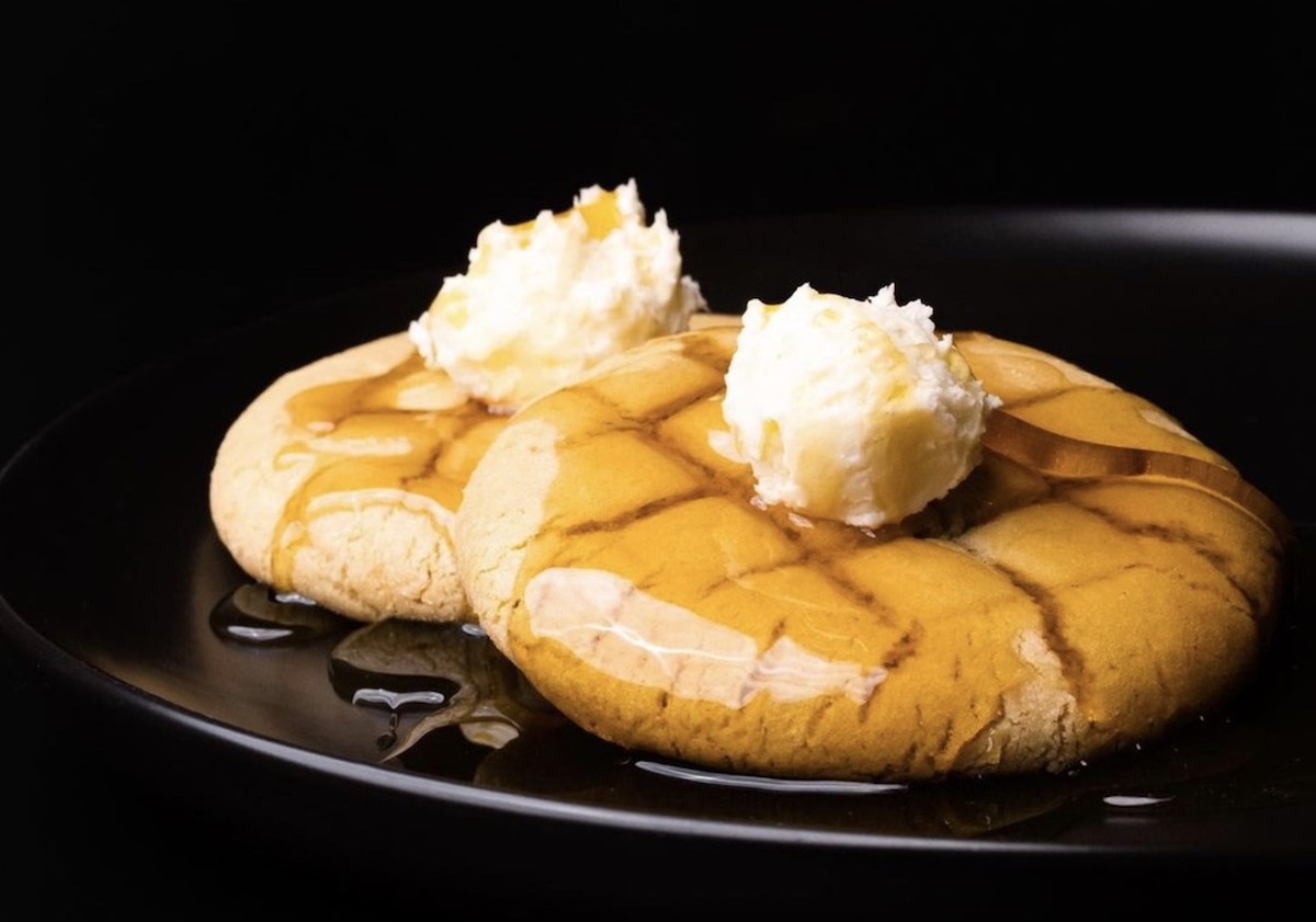 Crumbl's 'waffle cookie' topped with maple syrup and buttercream 'butter'