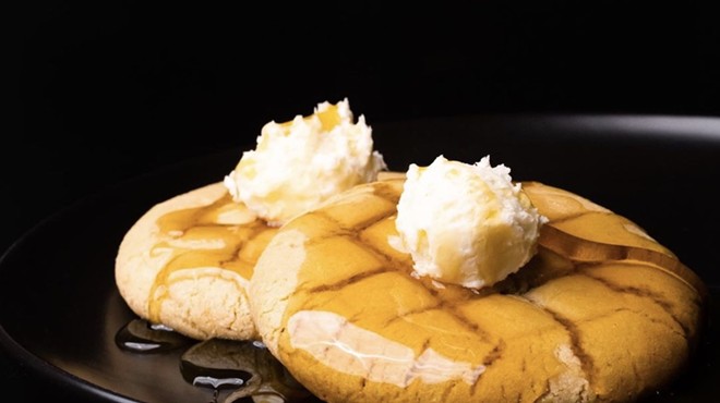 Crumbl's 'waffle cookie' topped with maple syrup and buttercream 'butter'