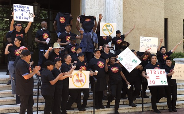 Sodexo managers and employees at a "No Union" rally at Rollins College in Winter Park
