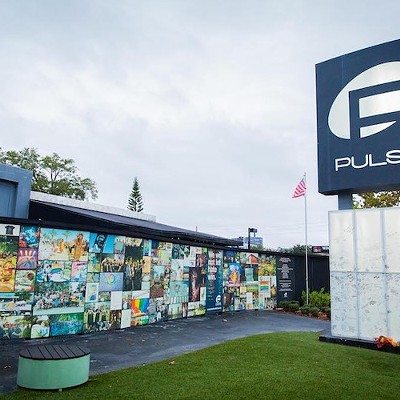 An interim memorial set up at the former Pulse nightclub in Orlando.