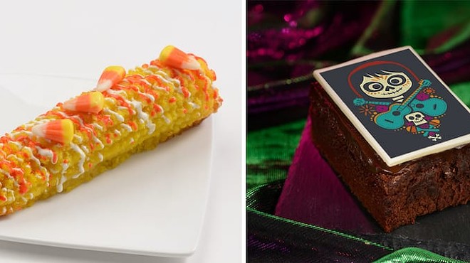 This is a almond cake molded as a corn on a cob with a Coco themed brownie.