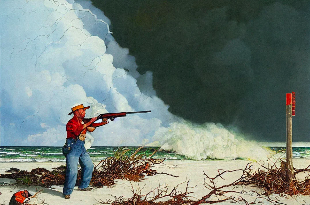 Enjoy these AI-generated paintings of rednecks shooting at hurricanes ahead of Hurricane Ian