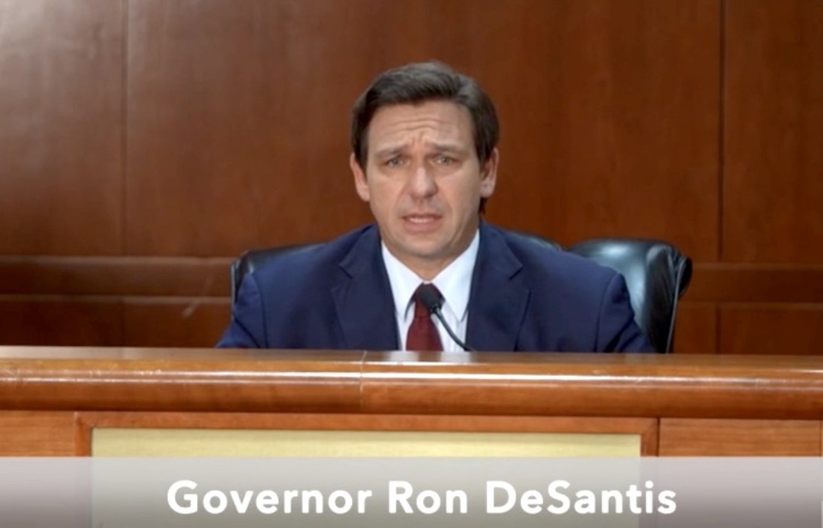 Gov. Ron DeSantis in a still from the video posted to his Rumble account.