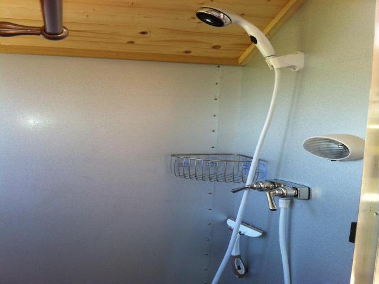 The 72 SF Tiny House
Location: Eustis
Price: $16999
Size: 72 sq ft 
A detachable shower head is really nice, especially in a super tiny shower. Plus, it has a propane water heater.