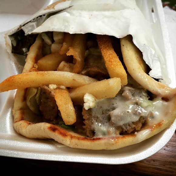 Gyros sandwich "Dubai style" from Whitewood Grill. - PHOTO BY JESSICA BRYCE YOUNG
