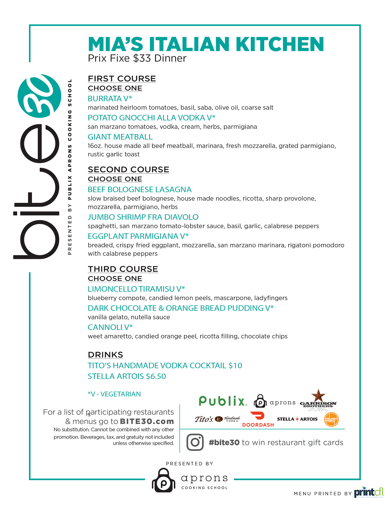Here are all the menus for Orlando's Bite30 2022