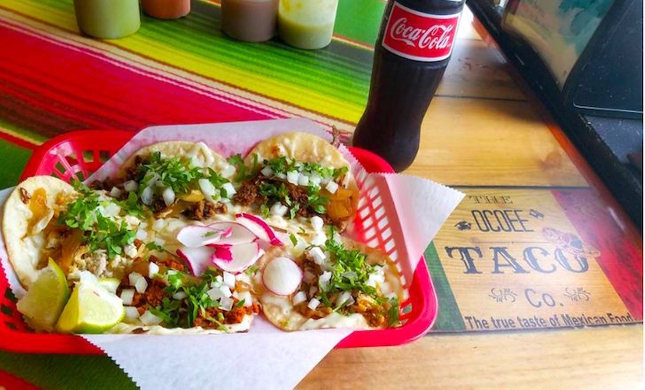 Ocoee Taco Company
40 Taylor St., Ocoee, 407- 614-2990
This food truck turned brick-and-mortar location in downtown Ocoee has hearty offerings from $1.80 tacos to tortas. Be sure to try out the huaraches, a fried masa dish topped with protein, potato, salsa, cilantro and queso fresco.
Photo via djrincon1/Instagram