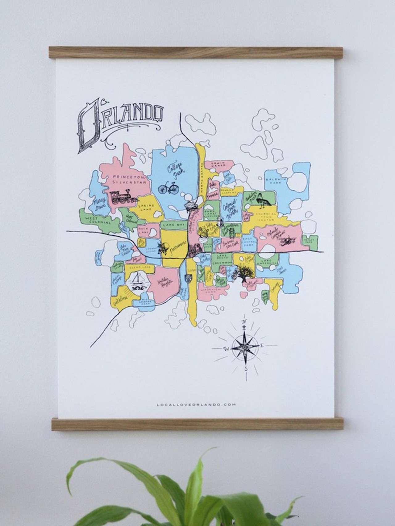 Orlando Neighborhood Map, $40, from Local Love Orlando (local-love-orlando.myshopify.com)  An important yet understated aspect for any stationery maniac is creating the perfect environment to get the artistic juices flowing. This locally made poster would hang well on any wall, and $1 of every sale is donated to Rethink Homelessness.