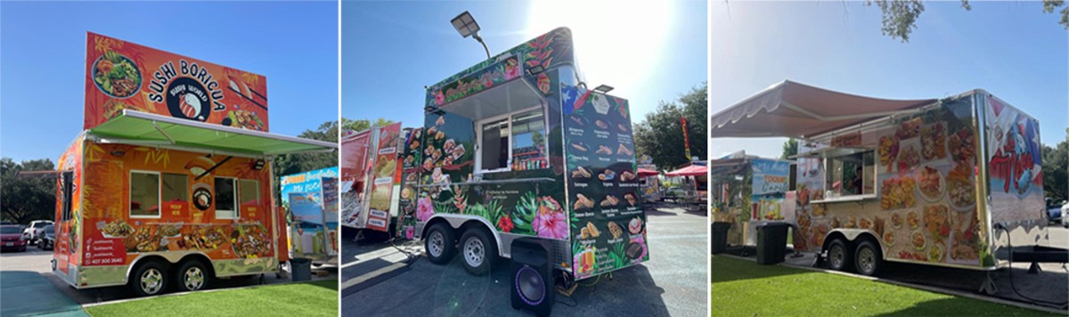 Just a few of the trucks you'll find at World Food Trucks in Kissimmee.