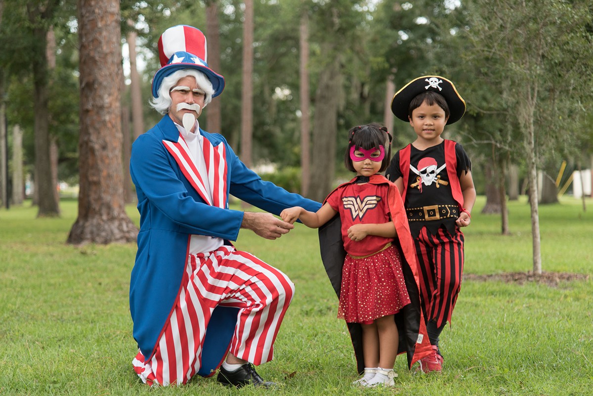 Uncle Sam (James Erwin) greets Lihn and Tommy Volmer, ready for Oct. 24.