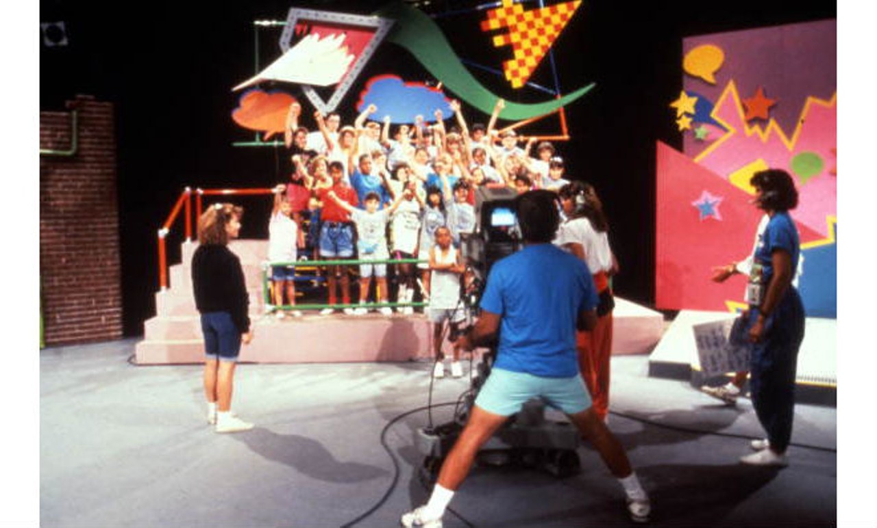 Children being filmed during a television program at the Nickelodeon Studios attraction.via