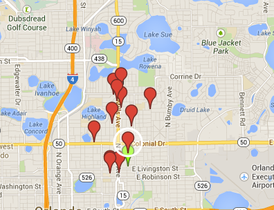 Map of suspected arsons in Orlando's historic districts