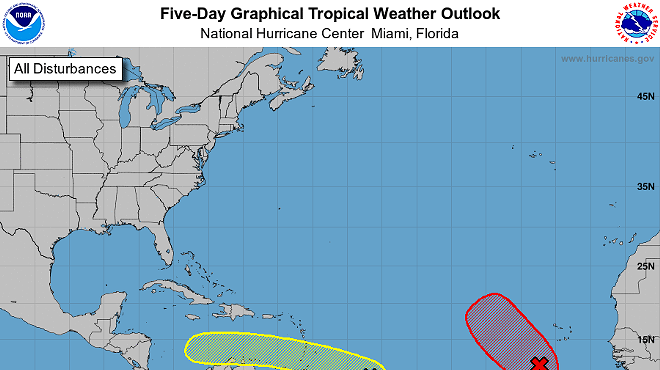The two disturbances are located east of Florida in the Atlantic ocean
