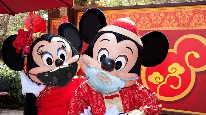 An altered image of Disneyland's Lunar New Year Mickey and Minnie going viral on social media.
