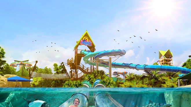 Concept art of the new reimagined Dolphin Plunge, now known as Reef Plunge coming to Aquatica Orlando in 2022