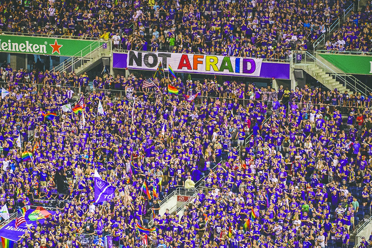 More than 37,000 fans packed the stadium at Saturday&#146;s Orlando City Soccer Club match, which was dedicated to the  Pulse victims, families and survivors.  
Photo by Jeremy Reper