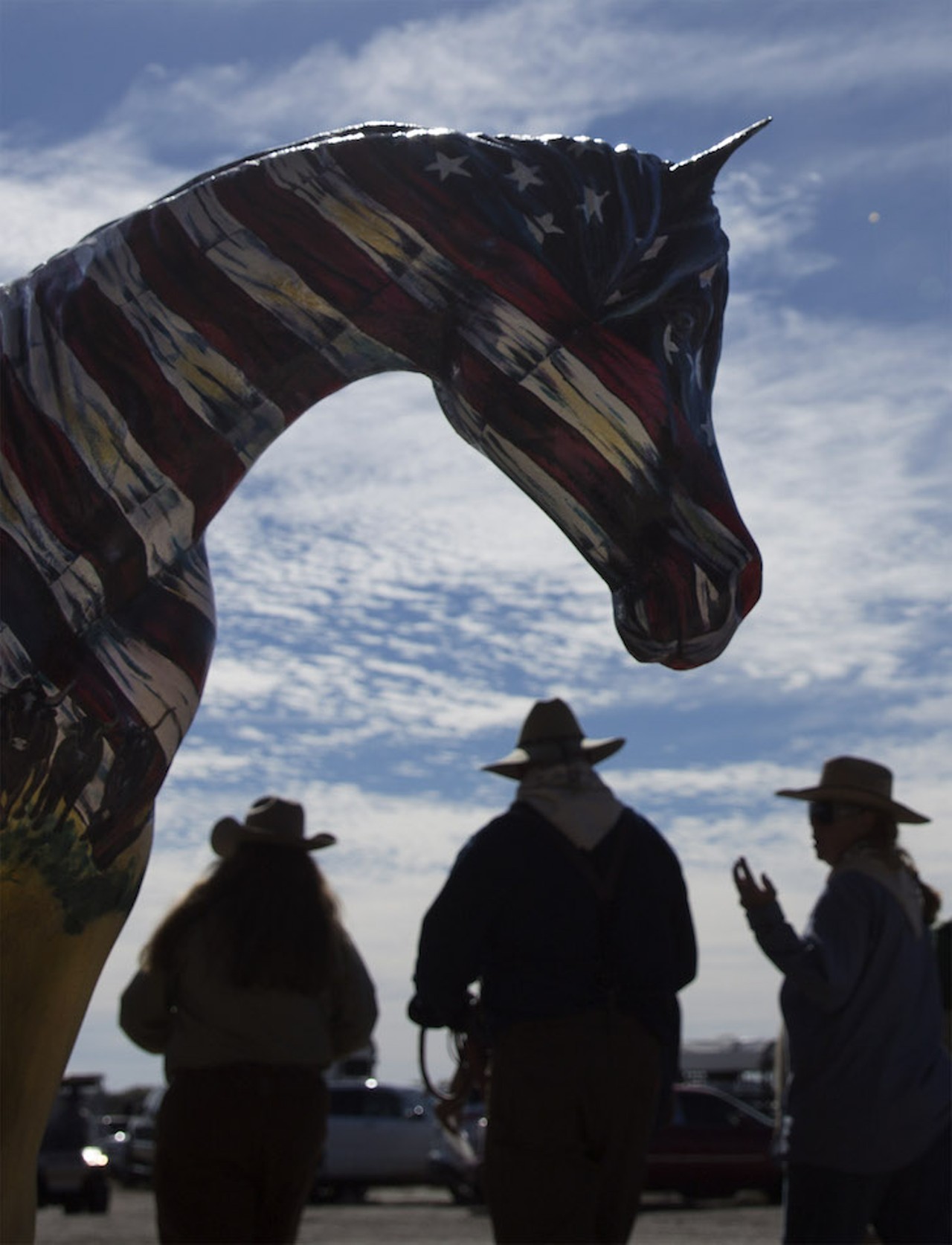 A hand-painted horse, created by Linda Ballantine Brown, with the history of Florida and the Great Florida Cattle Drive painted on it sits just outside the Silver Spurs Arena in Kenansville. The painted horse was given away in a raffle with a host of other items related to the cattle drive.