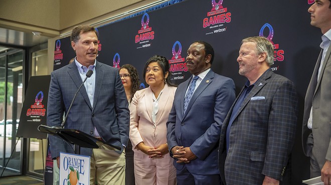 Florida Citrus Sports CEO Steve Hogan, Mayor Demings and Mayor Dyer during the Pro Bowl press event