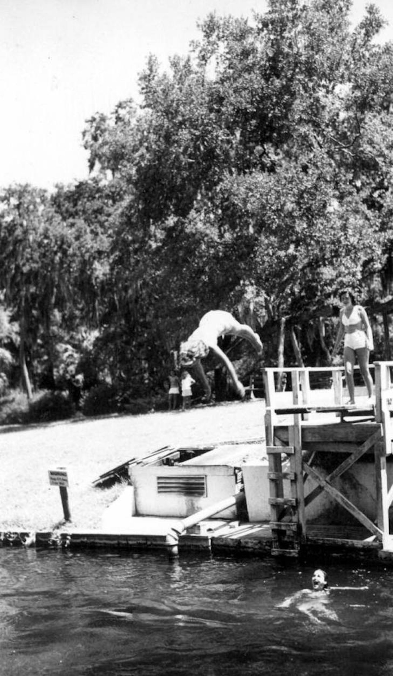 Girl dives into the springs, 1946.