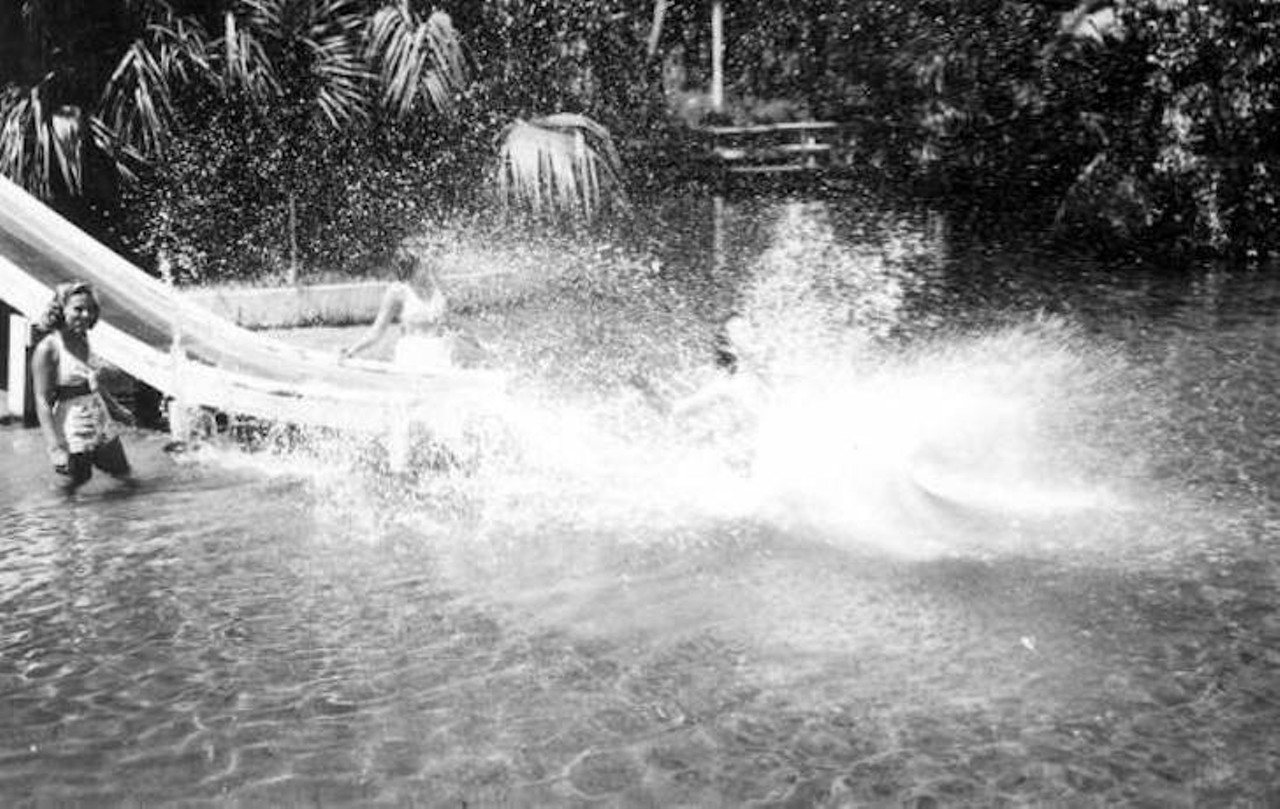 Visitors use the water slide - Sanlando Springs, 1946.