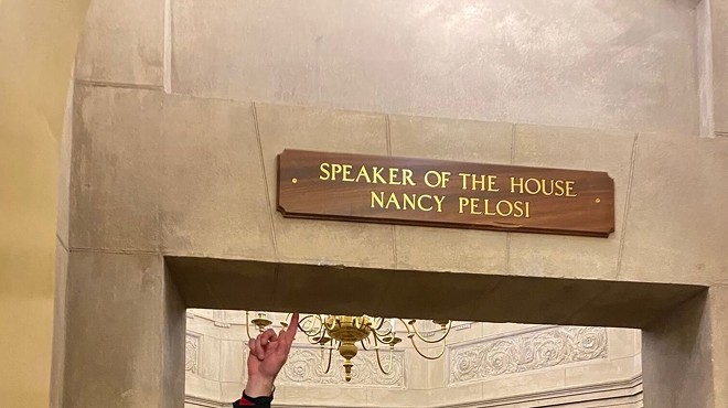 A photo shows Williams near the office of Nancy Pelosi.