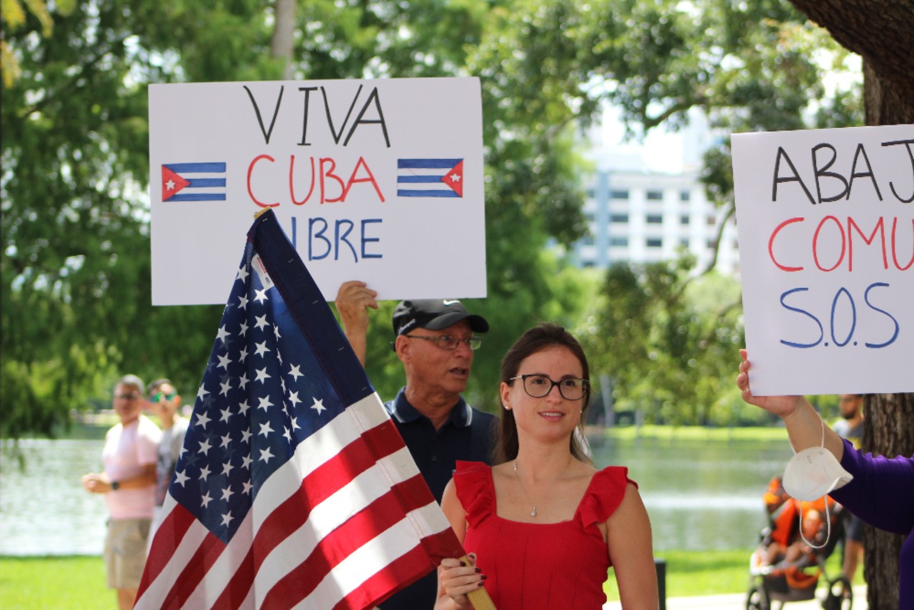 SOS Cuba protesters gather at Lake Eola to support intervention in Cuba