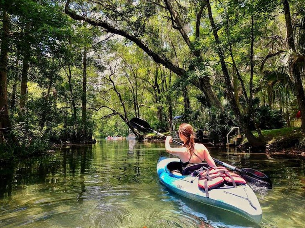 Rainbow Springs
Place to rent: Rainbow River Canoe & Kayak 
352-489-7854, 12121 River View, Dunnellon
Estimated driving distance from Orlando: about 1 hour 30 minutes
Take a clear view into the wild, aquatic world inhabiting the crystal clear waters of the Rainbow River. Starting at the intersection of Lake Rousseau, the Rainbow River and the Withlacoochee River, a 2-3 hour trek will take you 4.5 miles North East to K.P. Hole Float, a county park known for boating, snorkeling and kayaking. Renting a single kayak for this trip costs $33 and a tandem kayak or canoe costs $44.
Photo via bjcashh/Instagram
