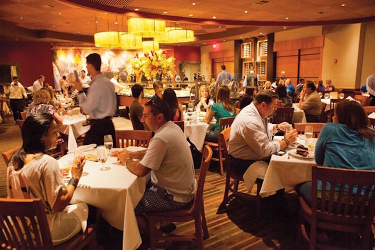 Fogo de Chao
8282 International Dr. Orlando, FL 32819, (407) 370-0711; $$$
Orlando&#146;s newest churrascaria is a shrine to beef, with heavenly tableside service to boot. Juicy skirt steak, salt-crusted rib-eye and meltingly tender filet are standouts, but sides like bacon-studded rice and beans, deep-fried polenta squares and thick spears of chilled asparagus will also wow. The impressive wine list leans toward South America and Spain; the high ratio of staff to diners means service is equally
impressive.
Photo via Fogo de Chao