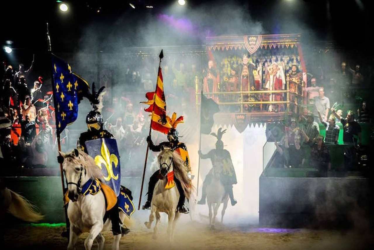Medieval Times
4510 W. Vine St., Kissimmee, Fla. 34746 | 866-543-9637
You don&#146;t have to re-watch Game of Thrones to get in the medieval mood. Right here in Orlando we&#146;ve got jousting knights, mass amounts of bourgeois screaming for bloodshed and the expectation that you&#146;ll eat with your hands. If that last part&#146;s got you twisted, drink away your reluctance with a strawberry Maiden&#146;s Kiss.
Photo via Medieval Times Dinner & Tournament-Orlando/Facebook