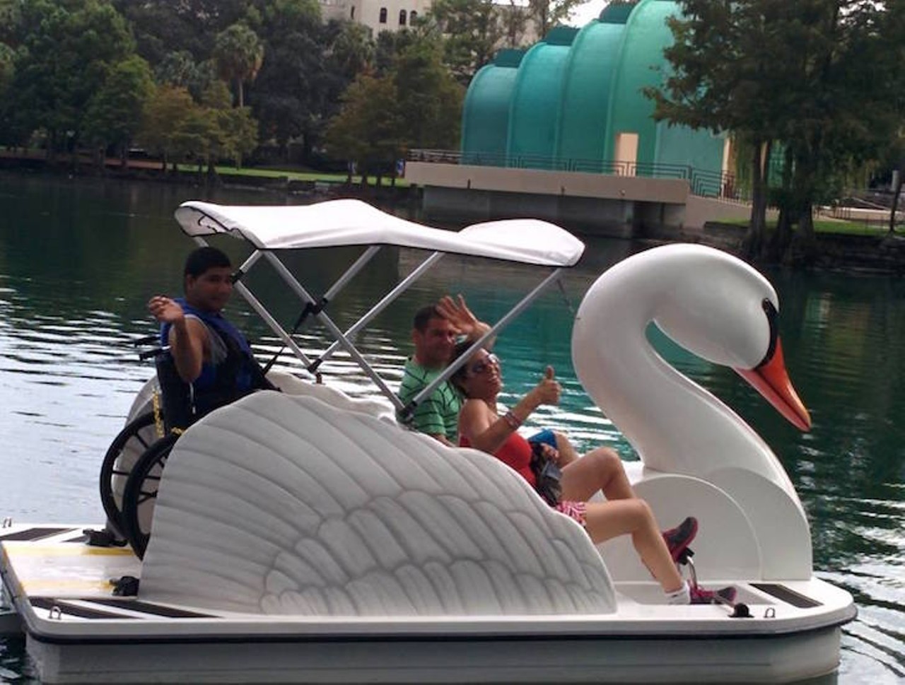 Rent a swan paddleboat at Lake Eola
512 E. Washington St., 407-246-4484 
Lake Eola is symbolic of and to Orlando. Smack dab in the middle of downtown, you can walk, gawk at the city, feed some swans and even rent a paddleboat shaped just like them. Wonder if that scares them ... 
Photo via Lake Eola Park/Facebook