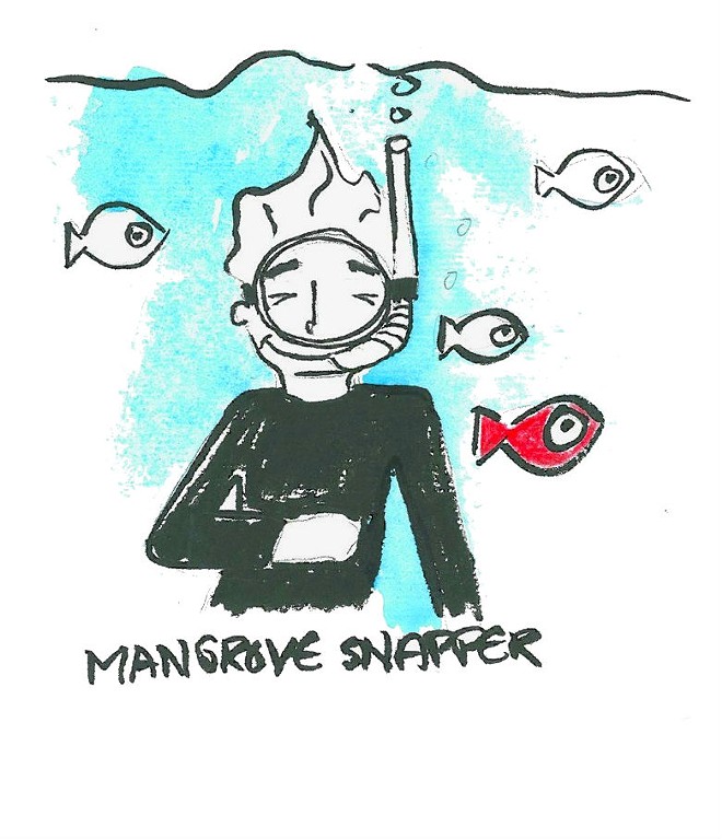 The only fish name I could remember was "Mangrove Snapper" and I kept giggling into my snorkel. I'm sure everyone thought I was choking. - Art by Brendan O'Connor