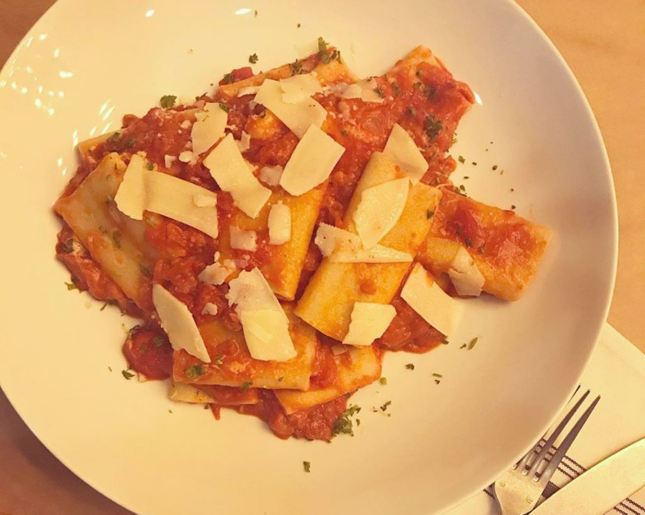 No. 5 New Best Bite: Paccheri amatriciana at Sette 
Thick, chewy, house-made noodles have the perfect texture, but Sette improves on perfection with their amatriciana, a tomato-based sauce with cured pancetta (like bacon, but betta), onion and chili flakes that add some heat.Photo by Sette/Instagram
