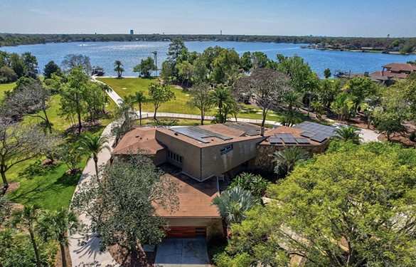 This Tesla-powered waterfront mid-century modern gem is Longwood's most expensive home for sale