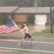 Shirtless Florida ginger defies Hurricane Matthew, whips his hair back and forth outside in storm