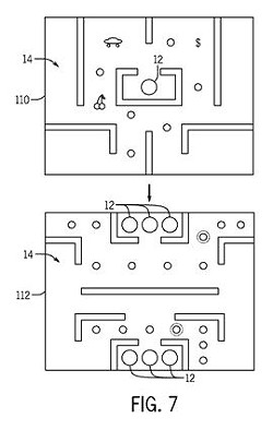 An image within the patent application that shows what an interactive floor may look like. Note the Pac-Man like cherry in the top maze. - Image via United States Patent Application US20150360127
