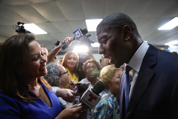 Democratic nominee for governor Andrew Gillum speaks to reporters following a union hall speech on Friday Aug 31 2018. - PHOTO BY JOEY ROULETTE
