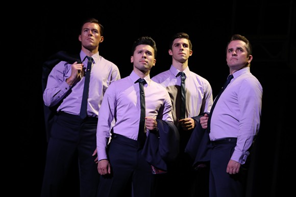 The touring cast of Jersey Boys, at Dr. Phillips Center through Nov. 4, 2018 - (l to r: Jonathan Cable, Jonny Wexler, Eric Chambliss and Corey Greenan) - Photo: Joan Marcus