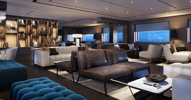 The Living Room public space on the Azora - Image via Ritz-Carlton Yacht Collection