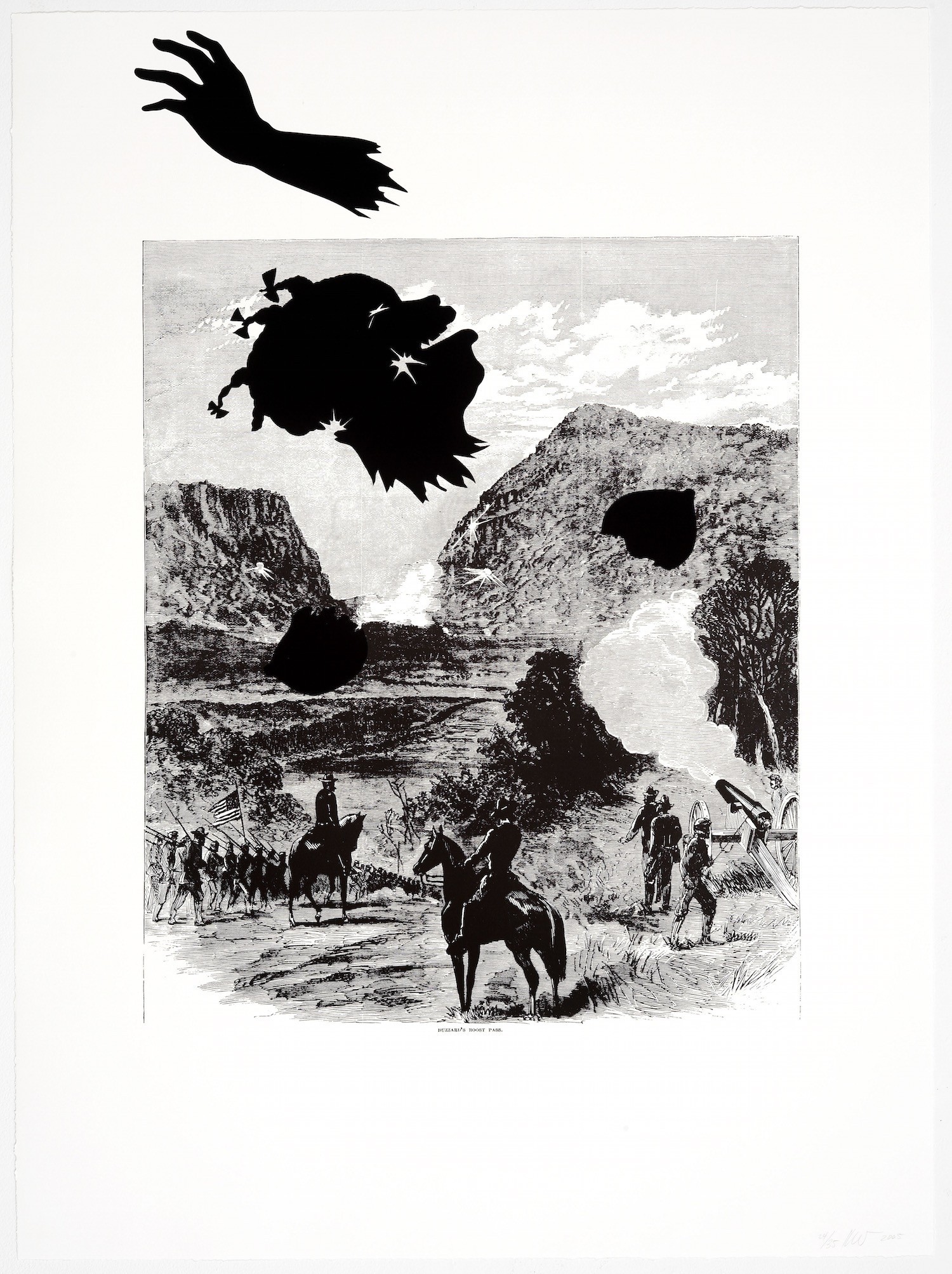 "Buzzard’s Roost Pass, from Harper’s Pictorial History of the Civil War (Annotated)," 2005, by Kara Walker. Courtesy Alfond Collection of Contemporary Art, Cornell Fine Arts Museum, Rollins College