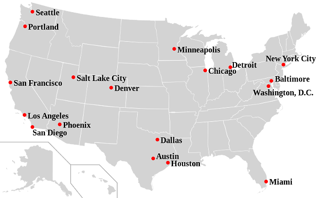 A map from 2007 shows some cities that have adopted "sanctuary" ordinances banning city employees and police officers from asking people about their immigration status. - via wikipedia