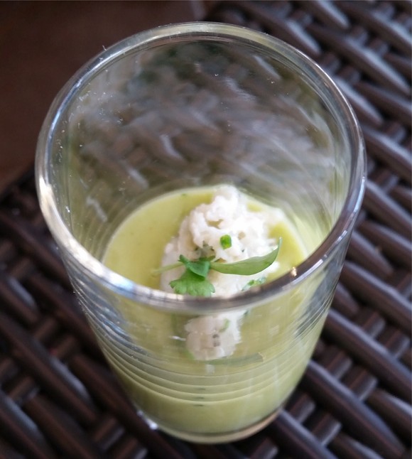 Chilled asparagus soup with crabmeat - photo by Faiyaz Kara