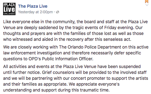 Plaza Live suspends all shows in wake of Christina Grimmie murder (2)
