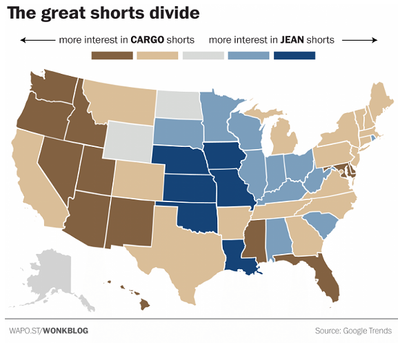 According to this map, Florida is flooded with cargo shorts