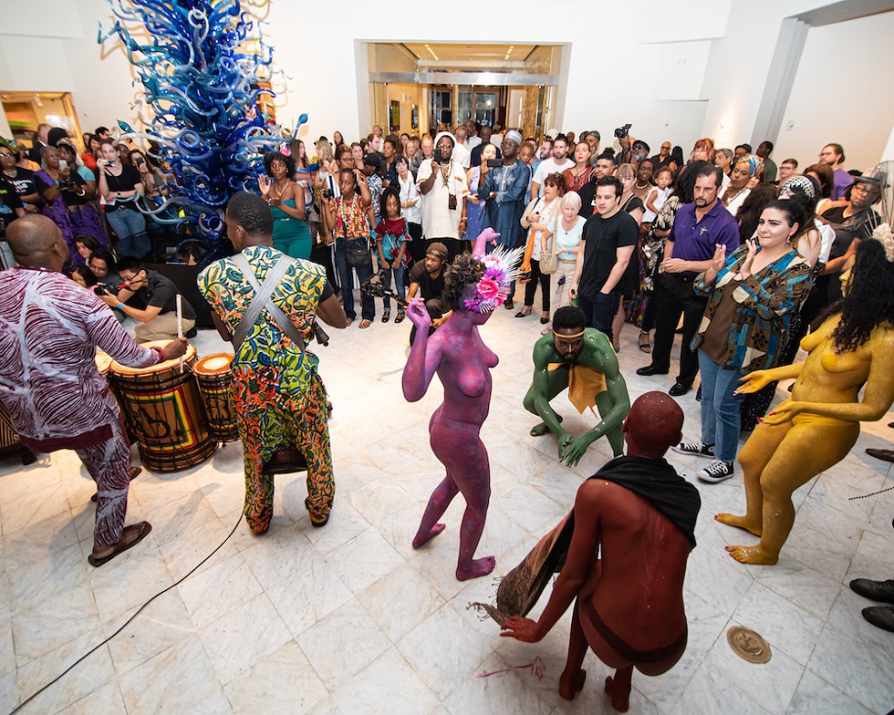 The Rainbow Myriads join African drumming group Kasa Saka in an improvisational performance at Orlando Museum of Art. - Photo by Matt Keller Lehman